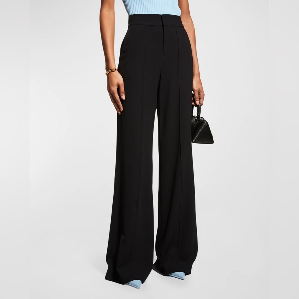 NWT Alice+Olivia Dylan High-Waist Wide Leg Dress Pants Trousers Preppy Black 12